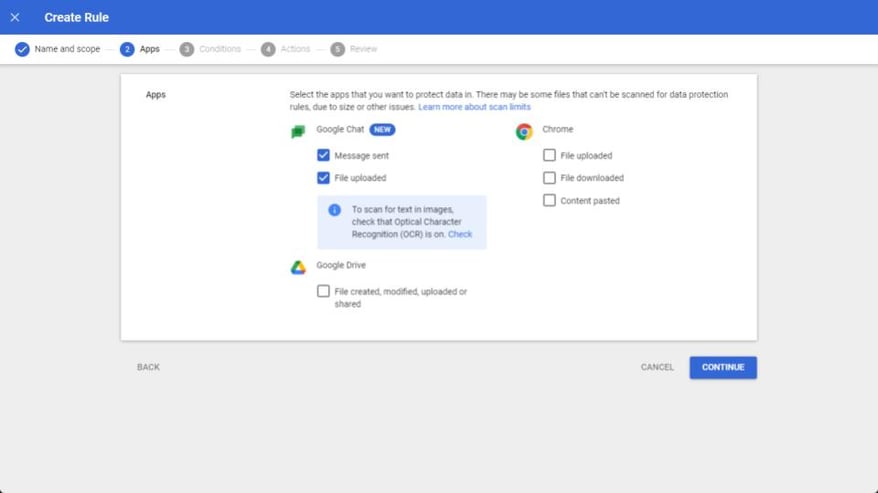 Chat DLP Assigning rules to applications