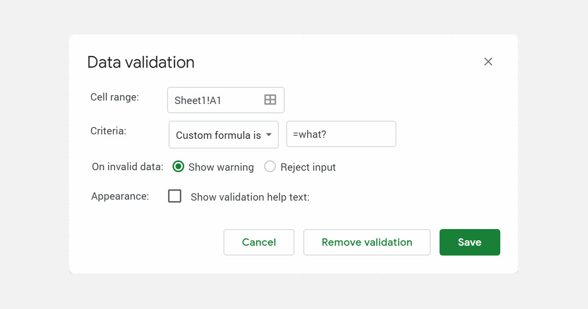 Google sheets data validation custom formula list more methods